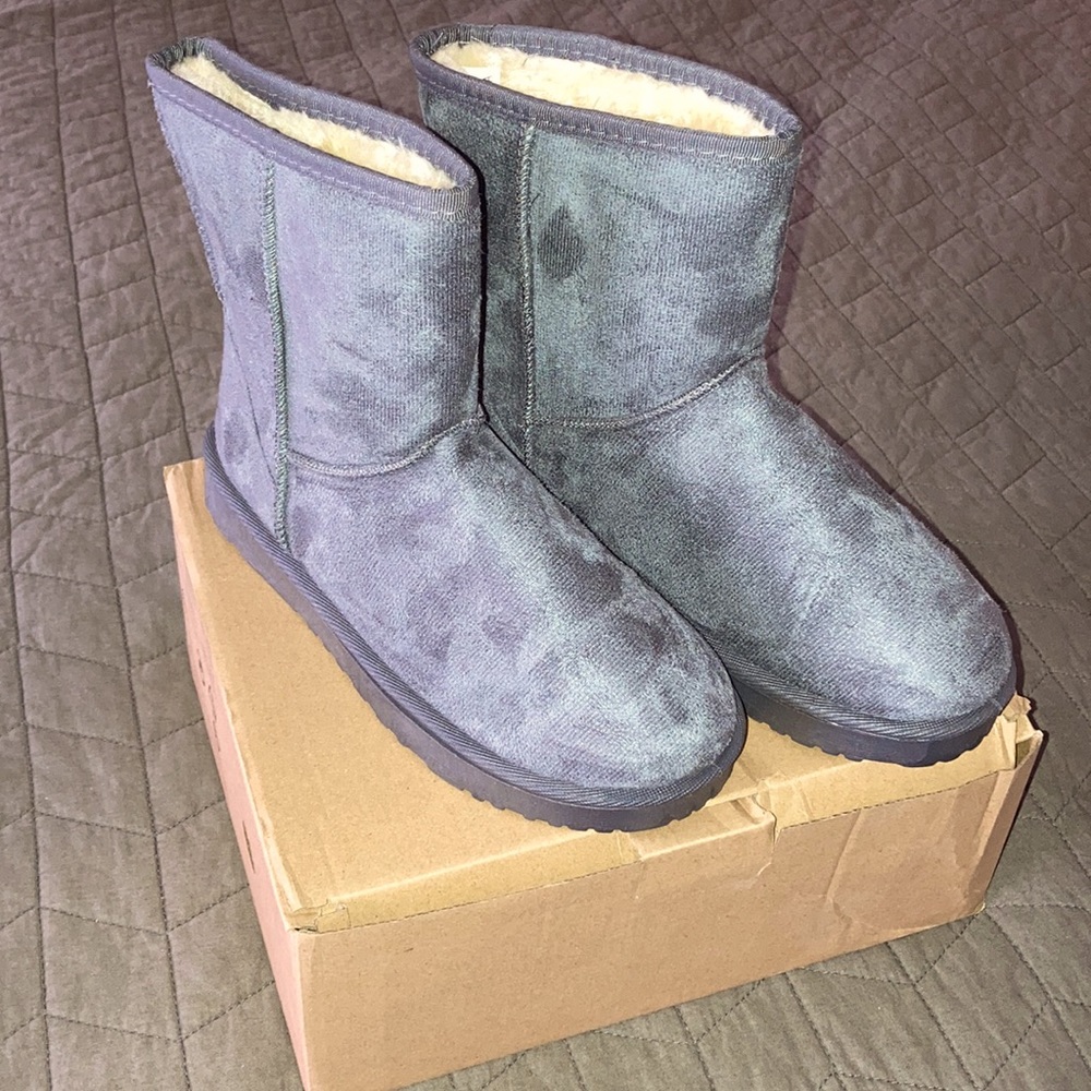 Gray faux suede boots